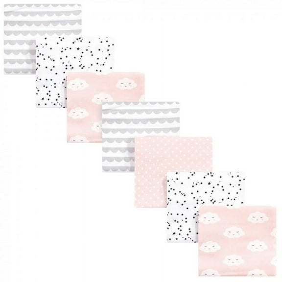 Hudson Baby Infant Girl Cotton Flannel Receiving Blankets Bundle, Pink Clouds, One Size