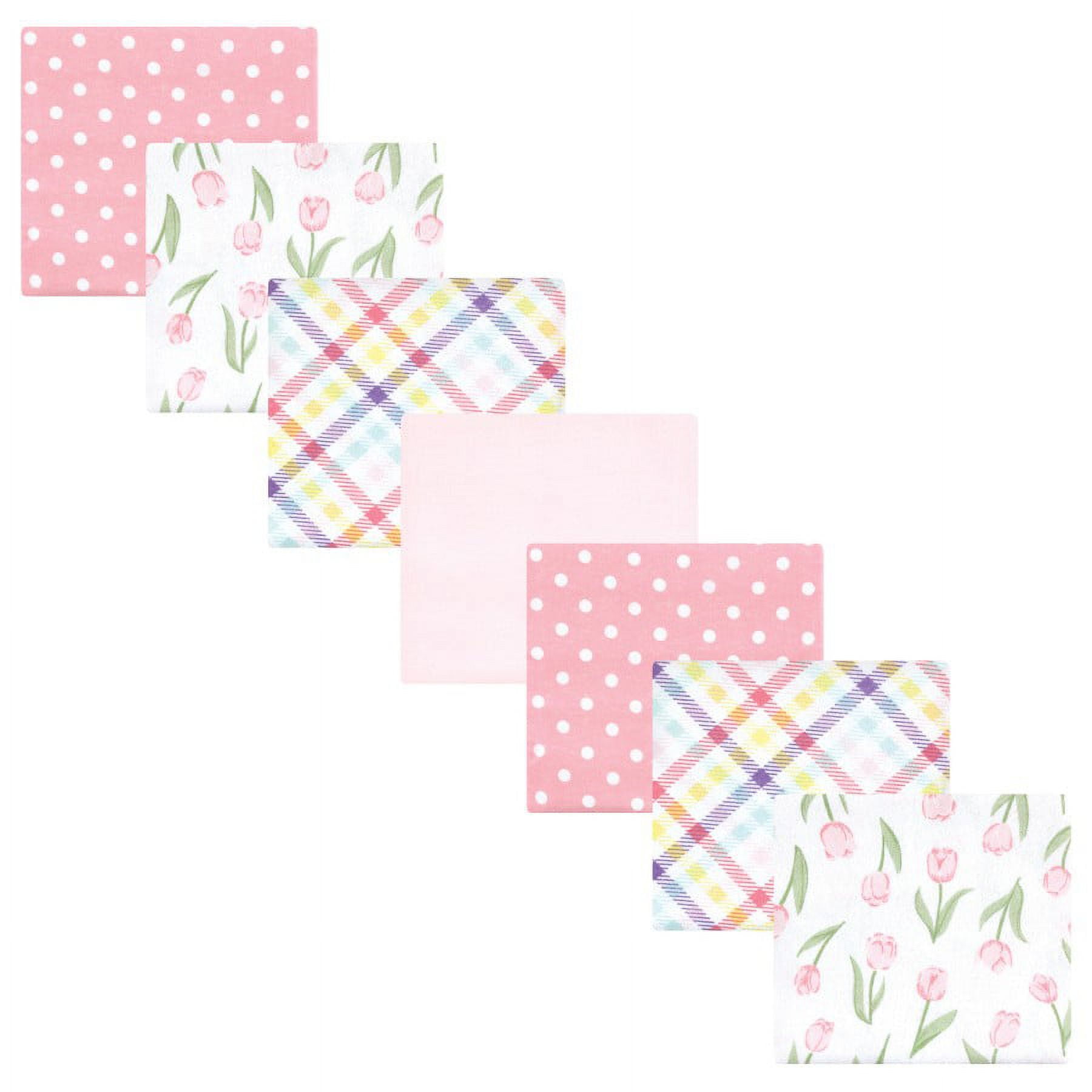 Hudson Baby Infant Girl Cotton Flannel Receiving Blankets Bundle, Pink Tulips, One Size