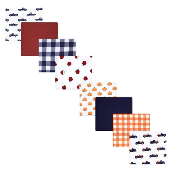 Hudson Baby Infant Girl Cotton Flannel Receiving Blankets Bundle Set, Apple Orchard Pumpkin, One Size