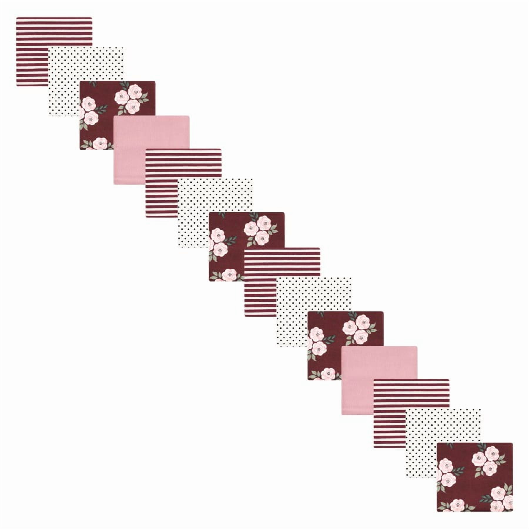 Hudson Baby Infant Girl Cotton Flannel Receiving Blankets Bundle Set, Burgundy Floral, One Size
