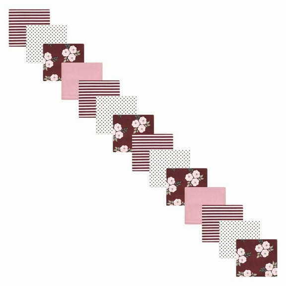Hudson Baby Infant Girl Cotton Flannel Receiving Blankets Bundle Set, Burgundy Floral, One Size