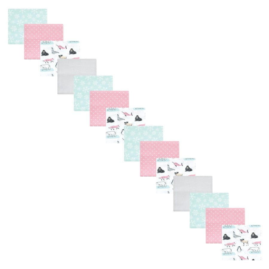 Hudson Baby Infant Girl Cotton Flannel Receiving Blankets Bundle Set, Girl Arctic Animals, One Size