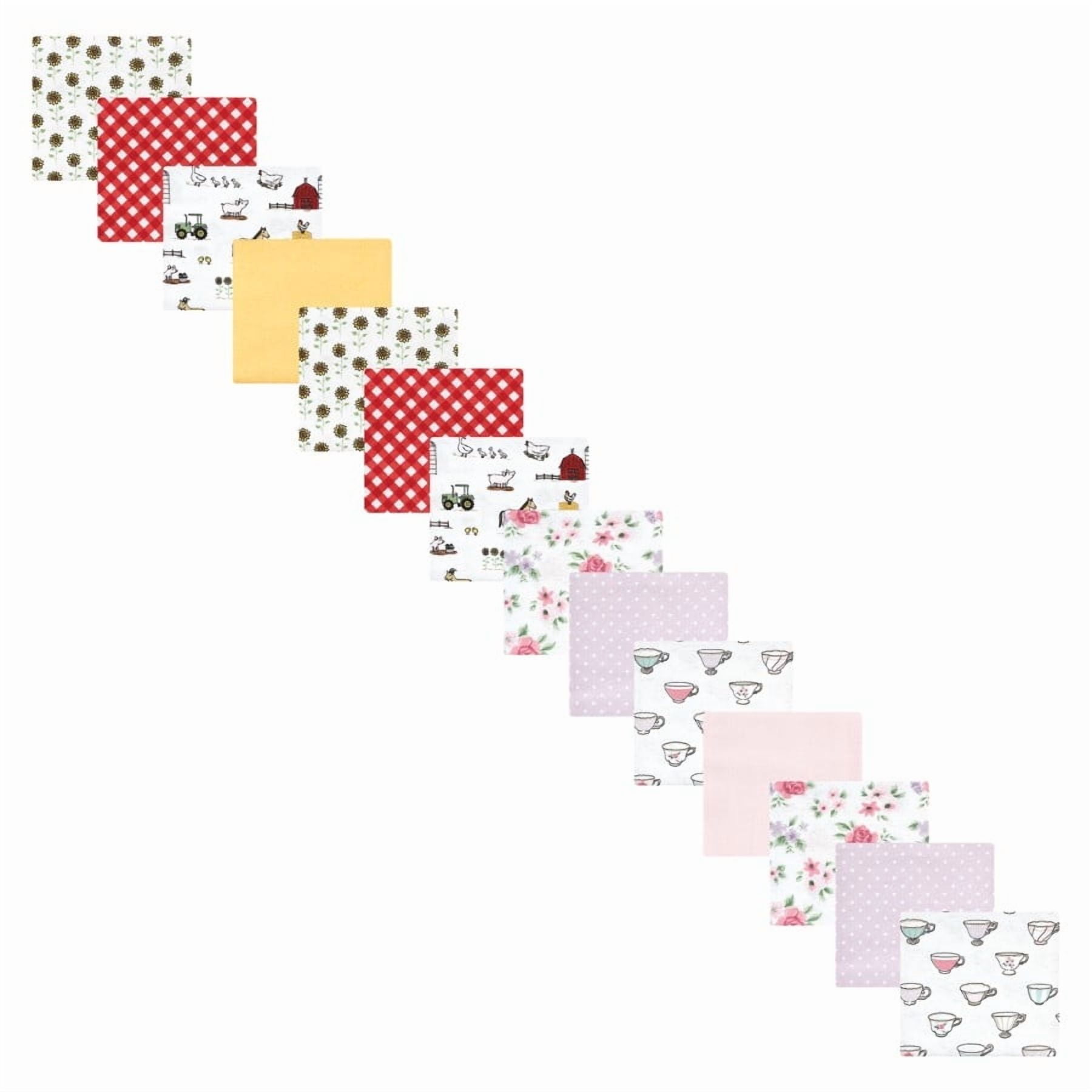 Hudson Baby Infant Girl Cotton Flannel Receiving Blankets Bundle Set, Girl Farm Tea Party, One Size