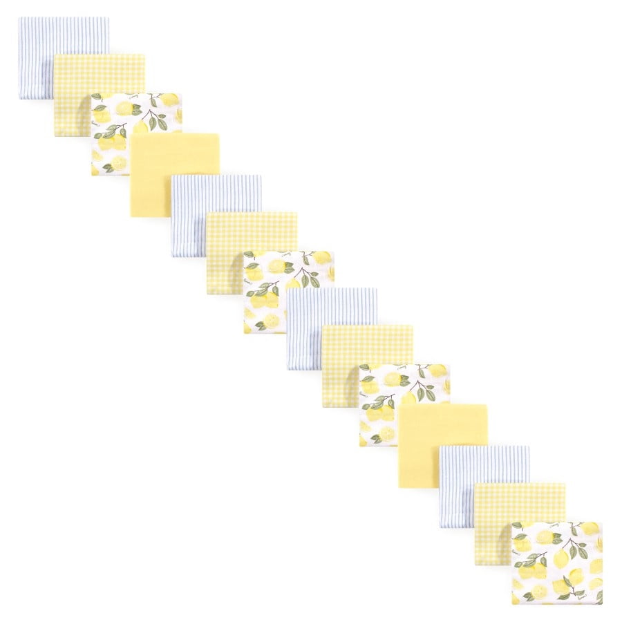Hudson Baby Infant Girl Cotton Flannel Receiving Blankets Bundle Set, Lemons 14-Pack, One Size