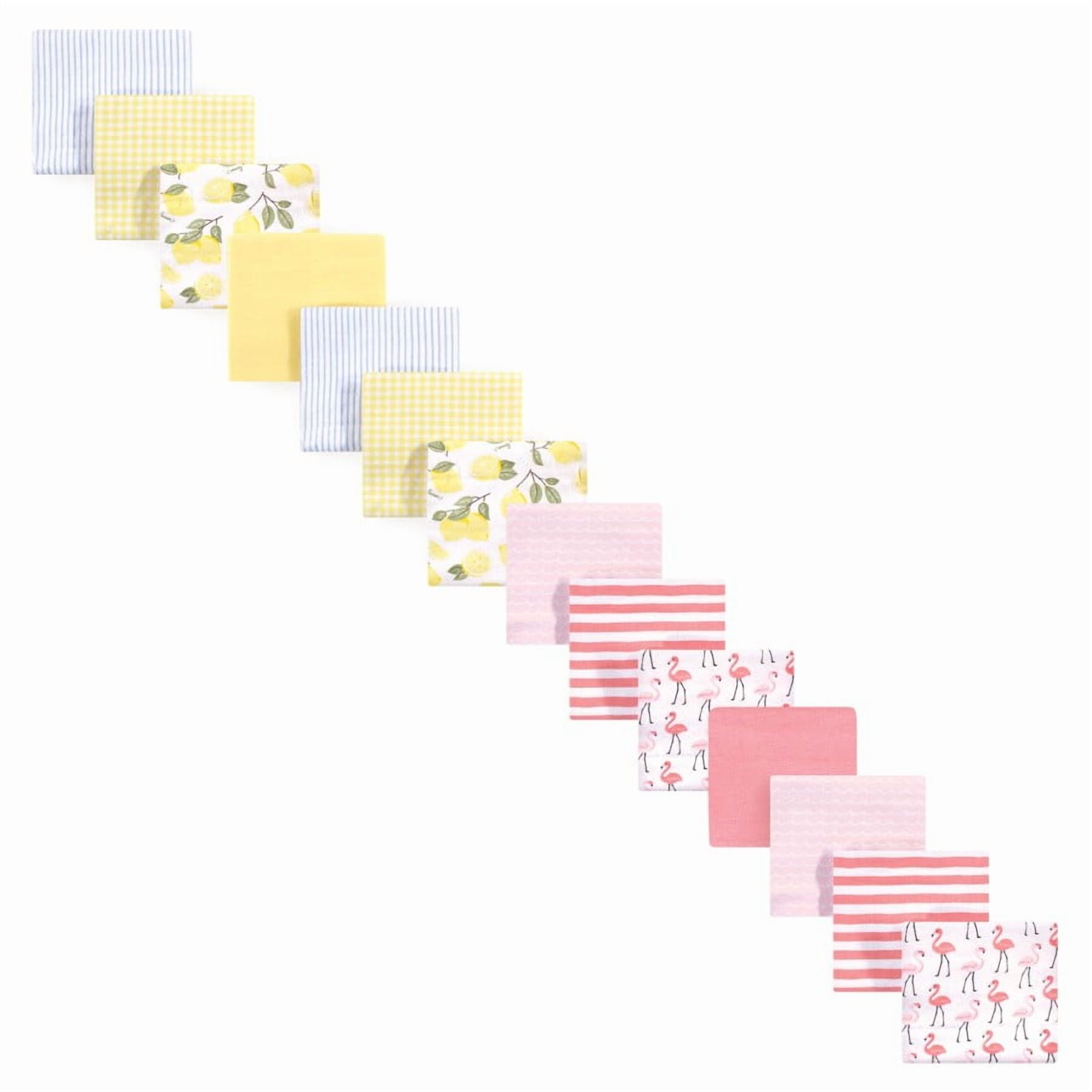 Hudson Baby Infant Girl Cotton Flannel Receiving Blankets Bundle Set, Lemons Flamingos 14-Pack, One Size