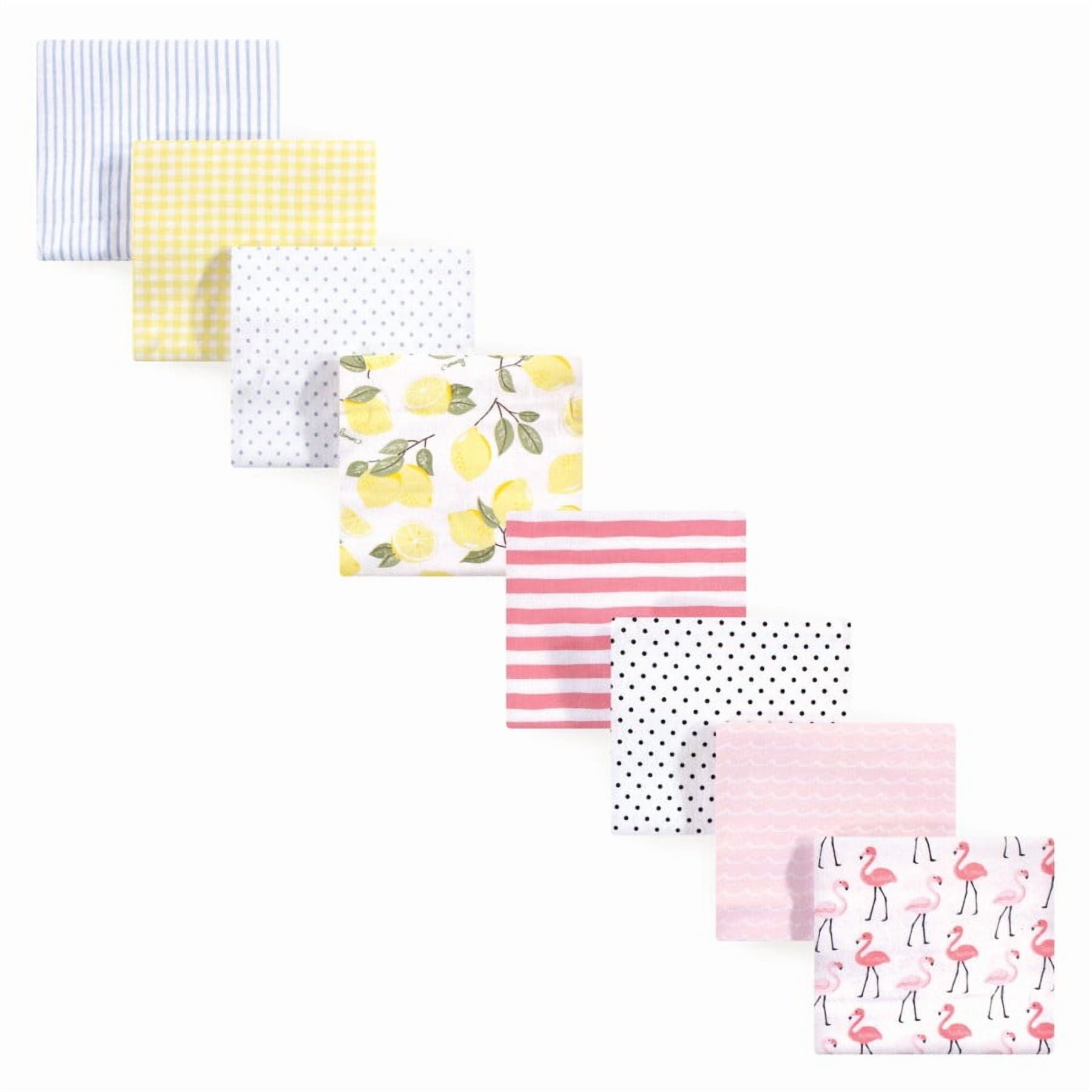 Hudson Baby Infant Girl Cotton Flannel Receiving Blankets Bundle Set, Lemons Flamingos 8-Pack, One Size