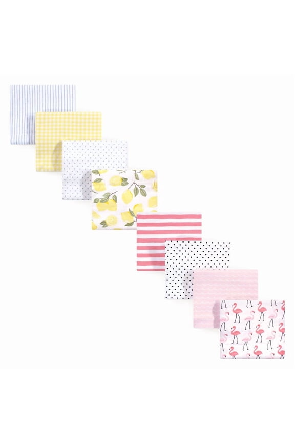 Infant Girl Cotton Flannel Receiving Blankets Bundle Set, Lemons Flamingos 8-Pack, One Size