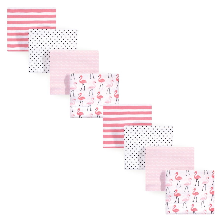 Hudson Baby Infant Girl Cotton Flannel Receiving Blankets Bundle Set, Pink Flamingos 8-Pack, One Size