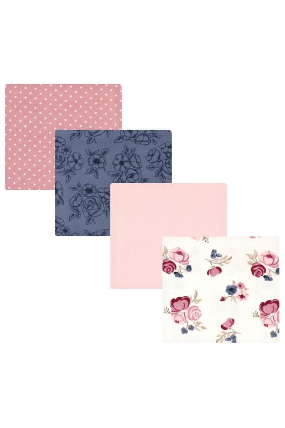 Infant Girl Cotton Flannel Receiving Blankets, Dusty Rose Floral, One Size