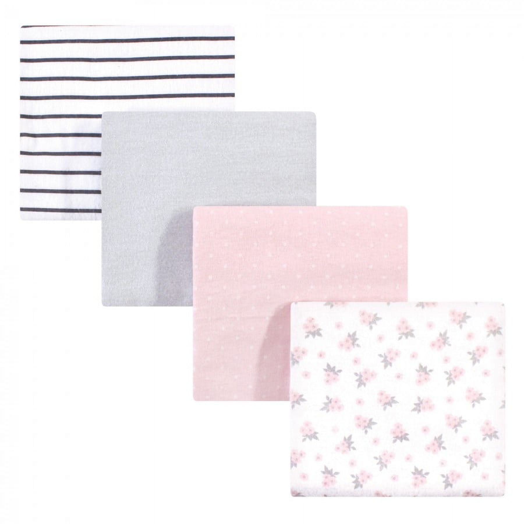 Hudson Baby Infant Girl Cotton Flannel Receiving Blankets, Gray Pink Floral, One Size