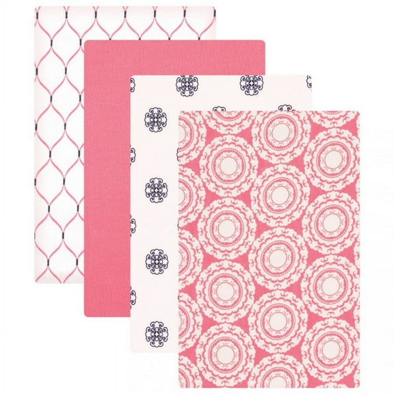 Hudson Baby Infant Girl Cotton Flannel Receiving Blankets, Medallion, One Size