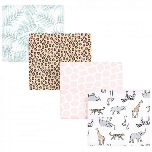 Hudson Baby Infant Girl Cotton Flannel Receiving Blankets, Modern Pink Safari, One Size