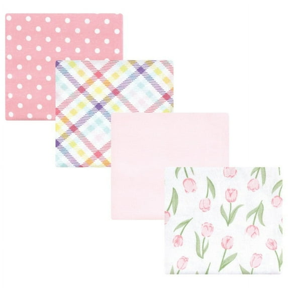 Hudson Baby Infant Girl Cotton Flannel Receiving Blankets, Pink Tulips, One Size