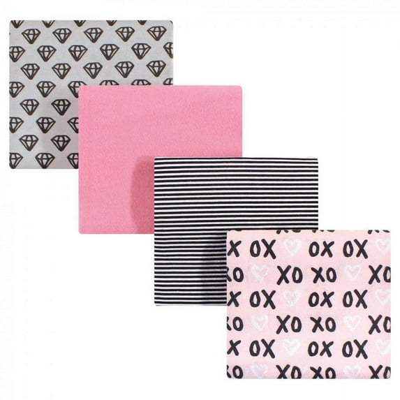 Hudson Baby Infant Girl Cotton Flannel Receiving Blankets, Xoxo, One Size