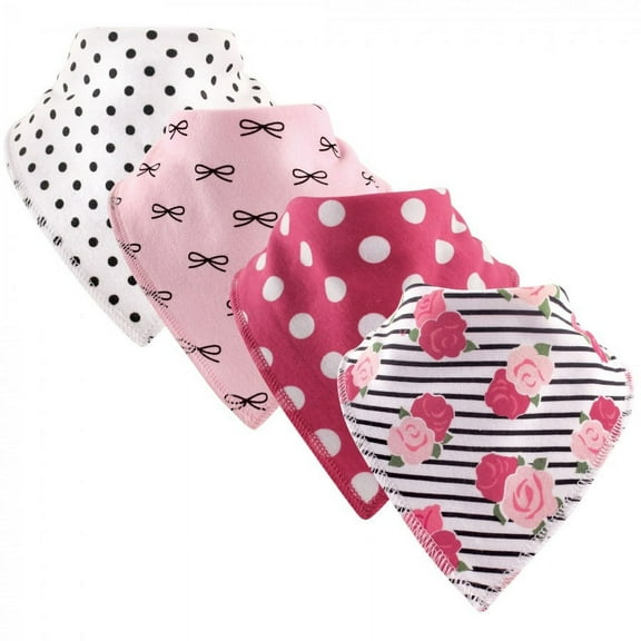 Hudson Baby Infant Girl Cotton Fleece Bandana Bibs 4pk, Rose, One Size