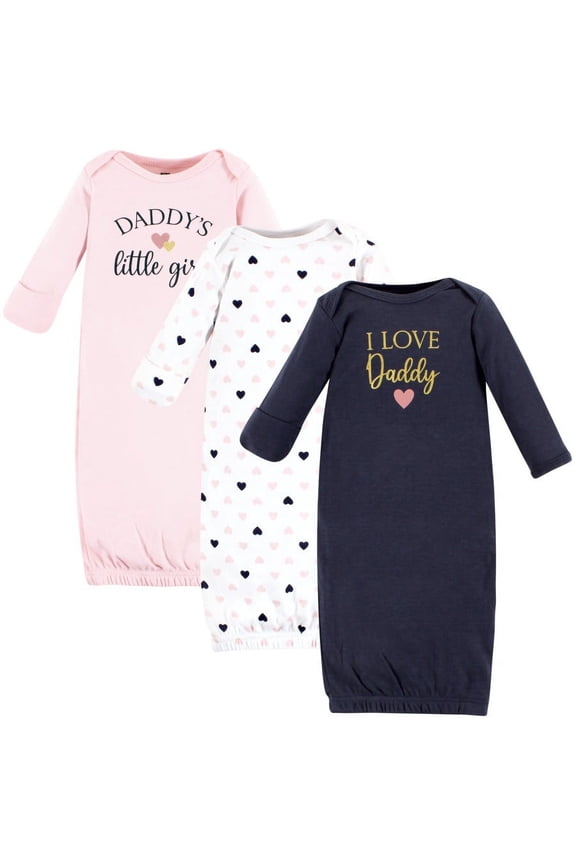 Infant Girl Cotton Gowns, Girl Daddy Pink Navy, 0-6 Months