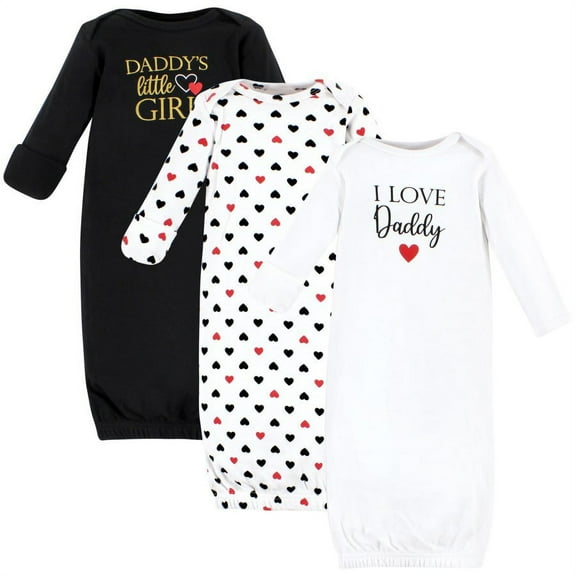 Hudson Baby Infant Girl Cotton Gowns, Girl Daddy Red Black, Preemie-Newborn