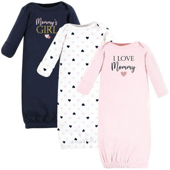 Hudson Baby Infant Girl Cotton Gowns, Girl Mommy Pink Navy, Preemie-Newborn