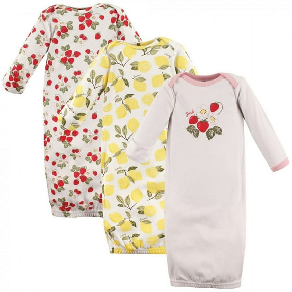 Hudson Baby Infant Girl Cotton Gowns, Strawberry Lemon, Preemie/Newborn