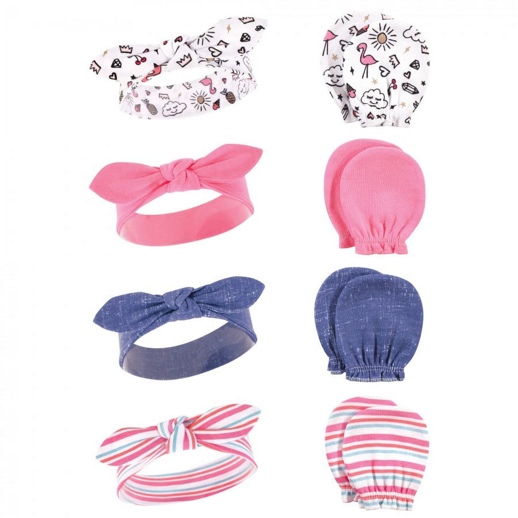 Hudson Baby Infant Girl Cotton Headband and Scratch Mitten