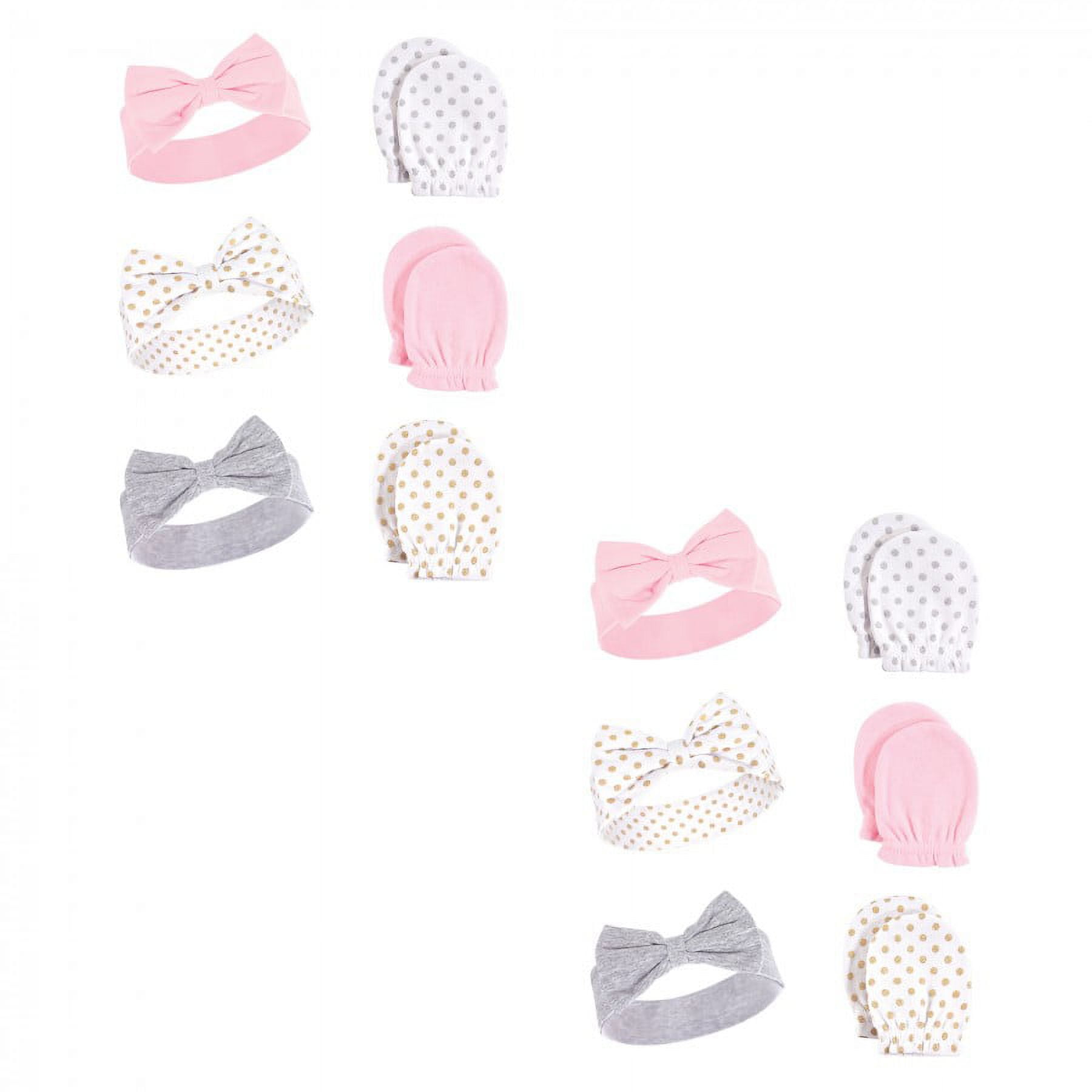Hudson Baby Infant Girl Cotton Headband and Scratch Mitten Set, Dots 12-Piece, 0-6 Months