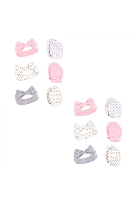 Infant Girl Cotton Headband and Scratch Mitten Set, Dots 12-Piece, 0-6 Months