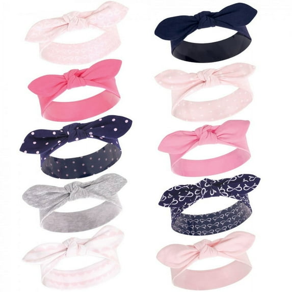 Hudson Baby Infant Girl Cotton Headbands 10pk, Bows, 0-24 Months