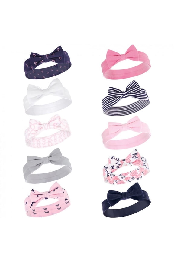 Infant Girl Cotton Headbands 10pk, Whale, 0-24 Months