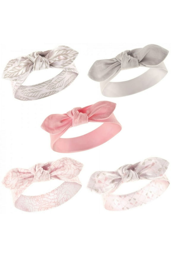 Infant Girl Cotton Headbands 5pk, Gray Feather, 0-24 Months