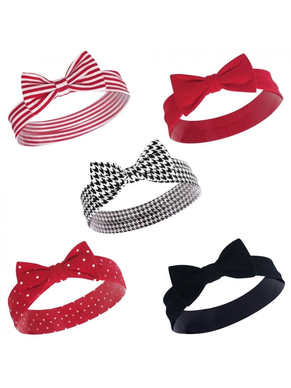 Infant Girl Cotton Headbands 5pk, Red Houndstooth, 0-24 Months