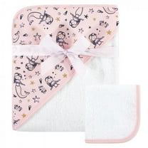 Hudson Baby Infant Girl Cotton Hooded Towel and Washcloth 2pc Set, Mermaid, One Size