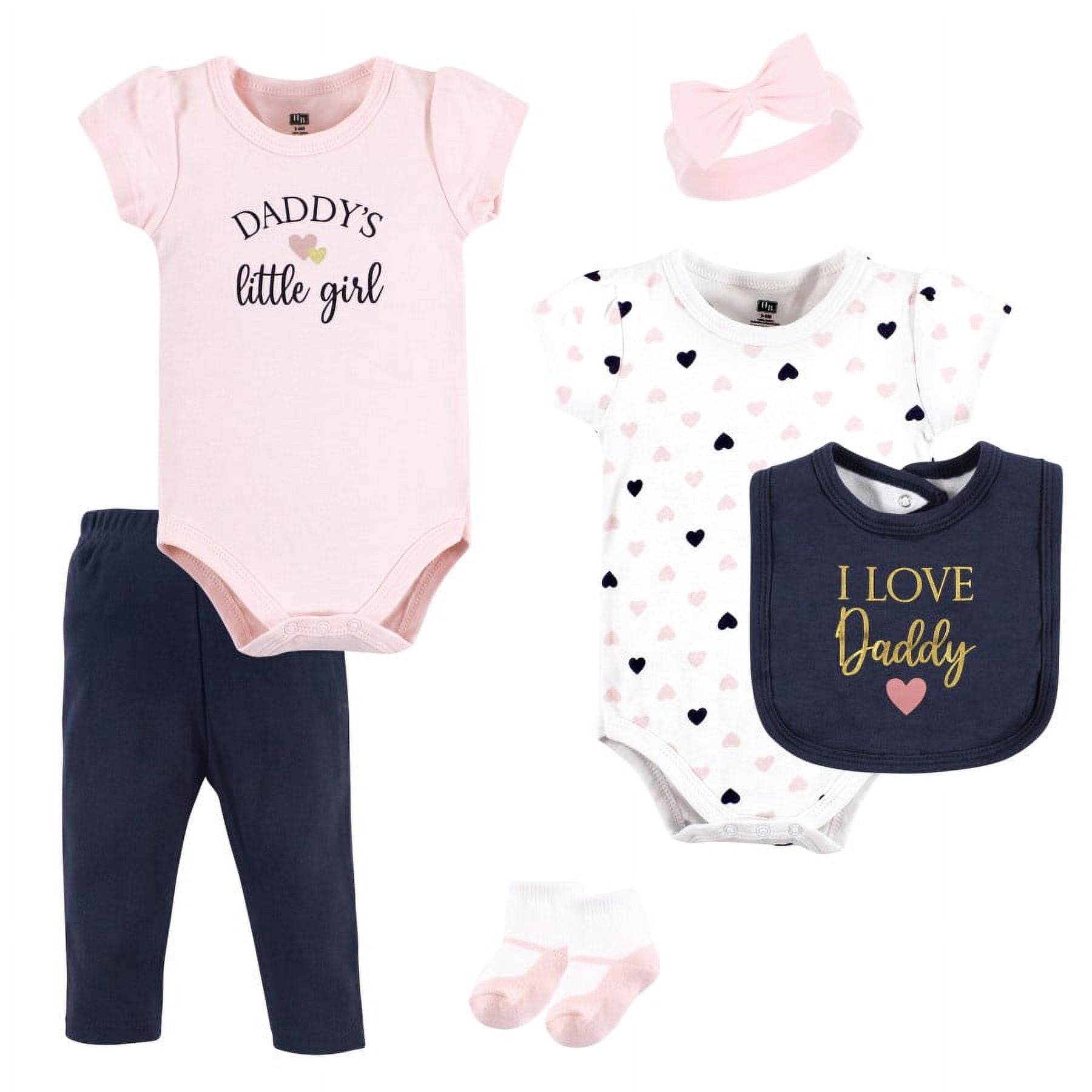 Hudson Baby Infant Girl Cotton Layette Set, Girl Daddy Pink Navy, 03