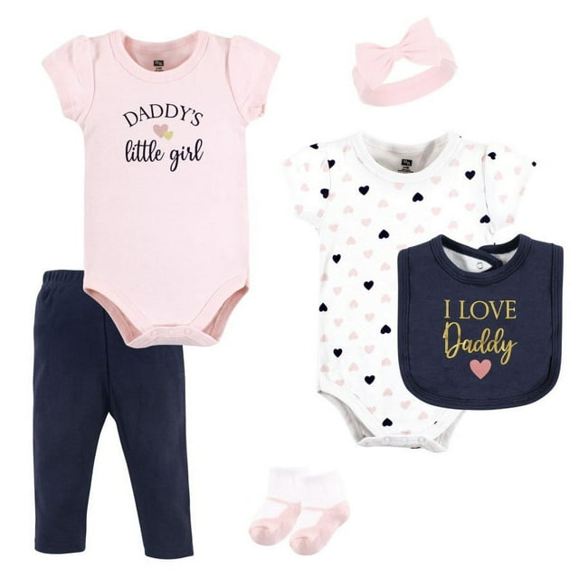 Hudson Baby Infant Girl Cotton Layette Set, Girl Daddy Pink Navy, 69