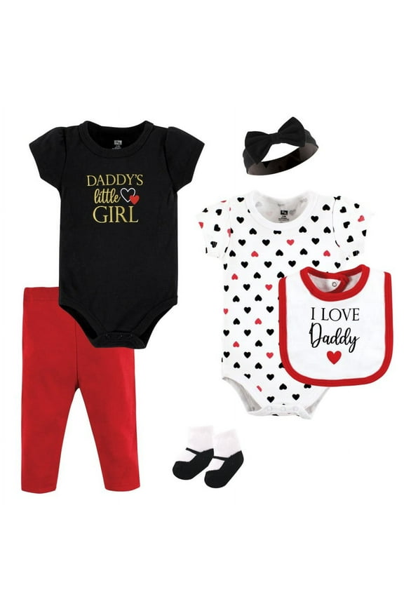 Infant Girl Cotton Layette Set, Girl Daddy Red Black, 0-3 Months