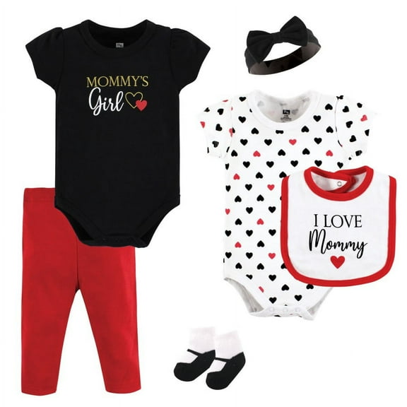 Hudson Baby Infant Girl Cotton Layette Set, Girl Mommy Red Black, 0-3 Months