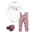 thumbnail image 1 of Hudson Baby Infant Girl Cotton Long-Sleeve Bodysuit, Pant and Shoe Set, Plum Wildflower, Newborn, 1 of 5