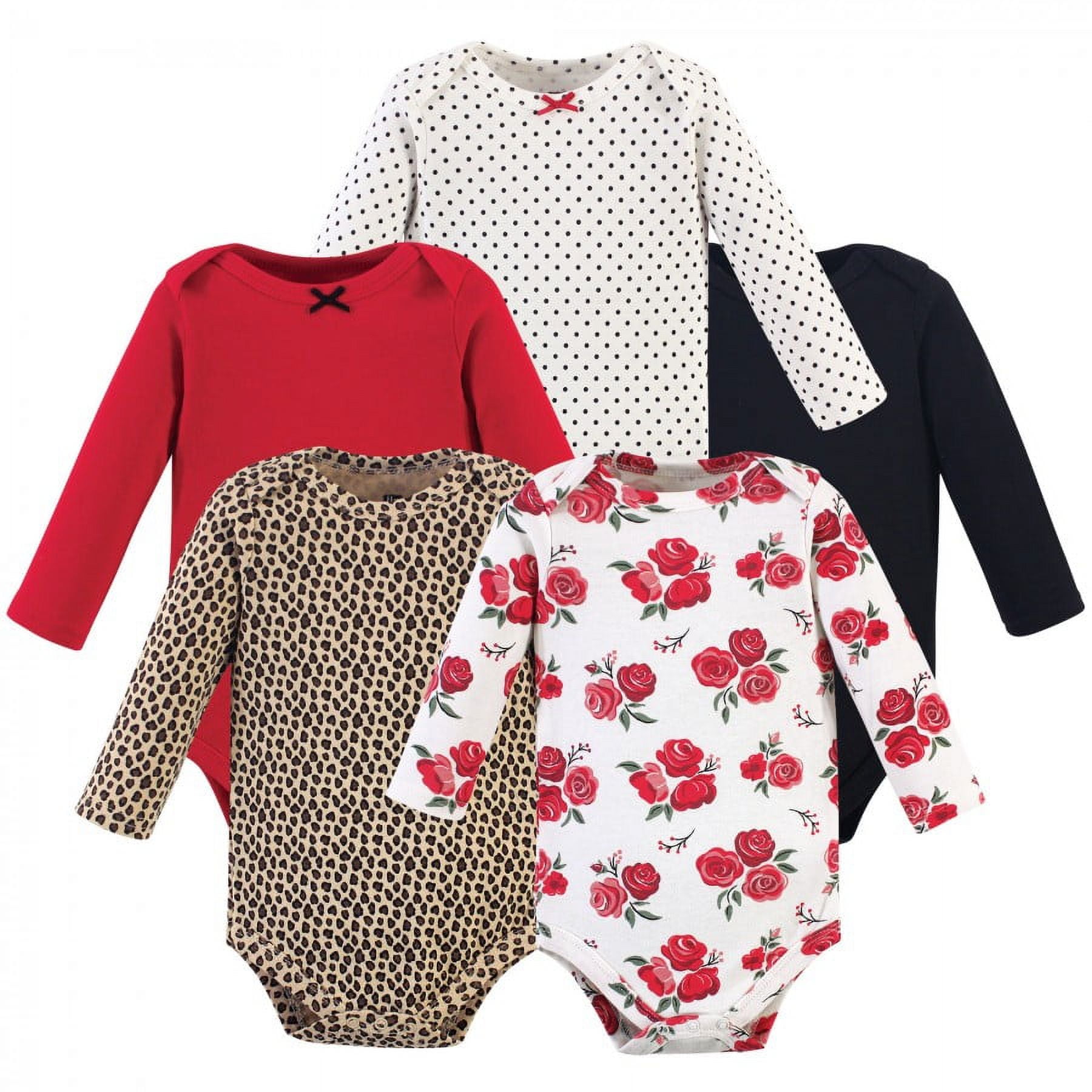 Hudson Baby Infant Girl Cotton Long-Sleeve Bodysuits 5pk, Basic