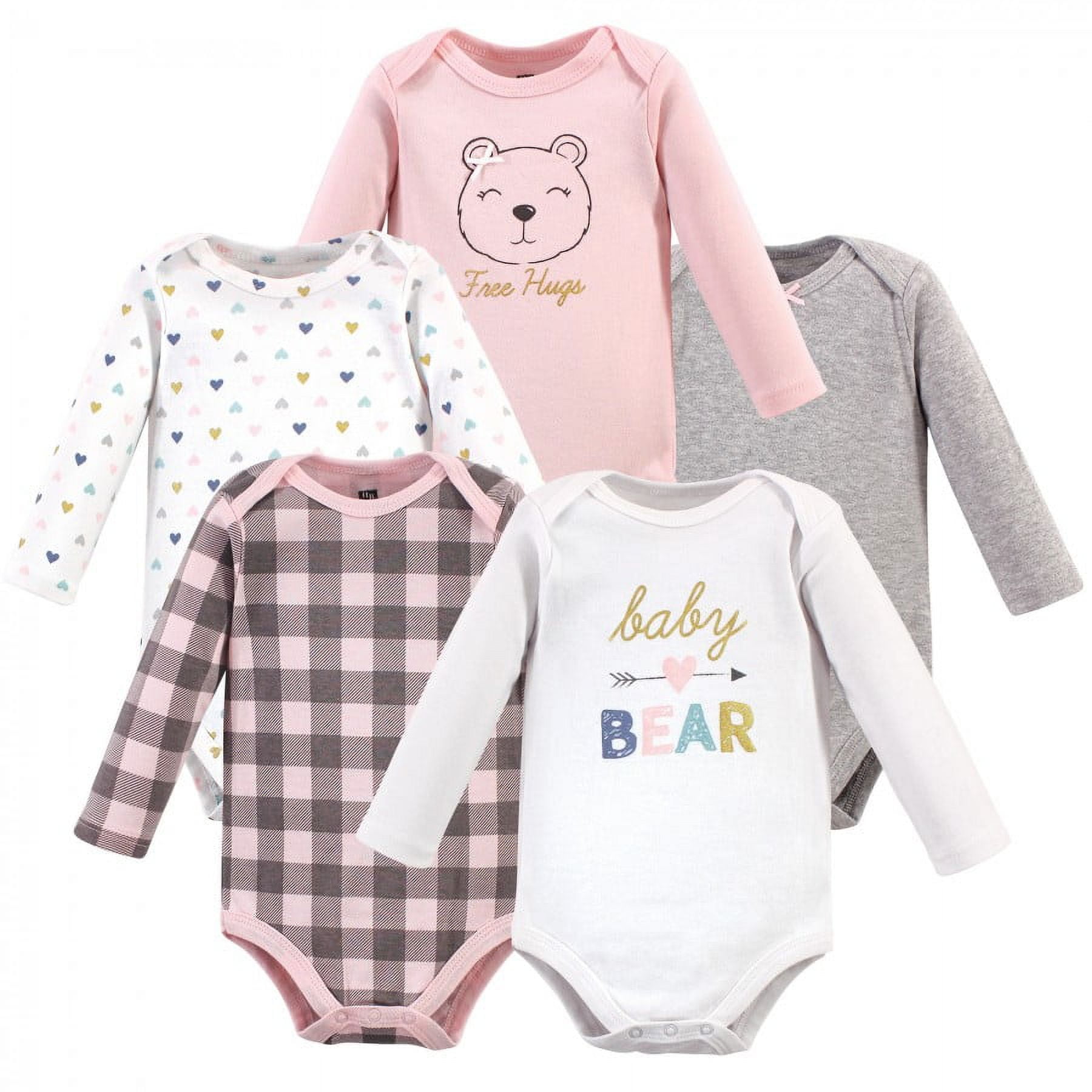 Hudson Baby Infant Girl Cotton Long-Sleeve Bodysuits 5pk, Girl Baby Bear, 0-3 Months