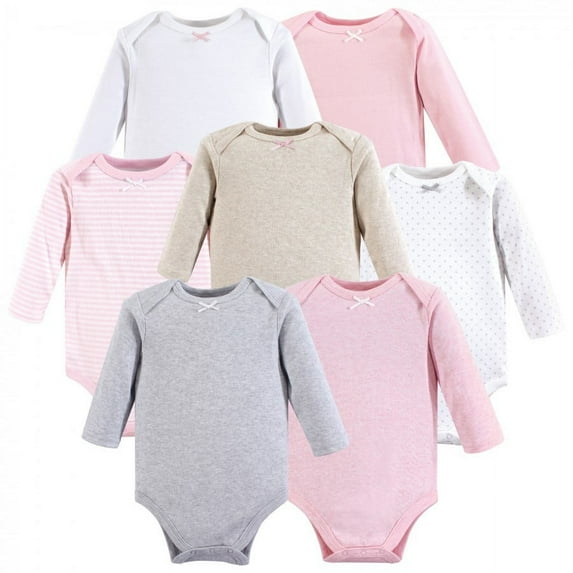 Hudson Baby Infant Girl Cotton Long-Sleeve Bodysuits 7pk, Girl Basic, 3-6 Months