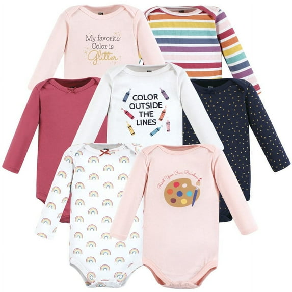 Hudson Baby Cotton Long-Sleeve Bodysuits, 7-Pack, Preemie-24 Months