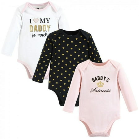 Hudson Baby Infant Girl Cotton Long-Sleeve Bodysuits, Daddys Princess, 9-12 Months