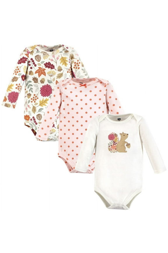 Infant Girl Cotton Long-Sleeve Bodysuits, Fall Squirrel 3-Pack, Preemie