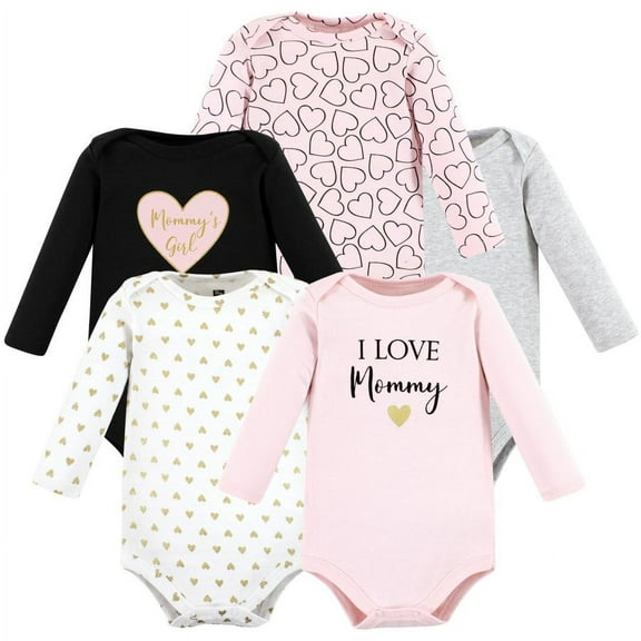 Hudson Baby Infant Girl Cotton Long-Sleeve Bodysuits, Girl Mommy 5-Pack, 3-6 Months