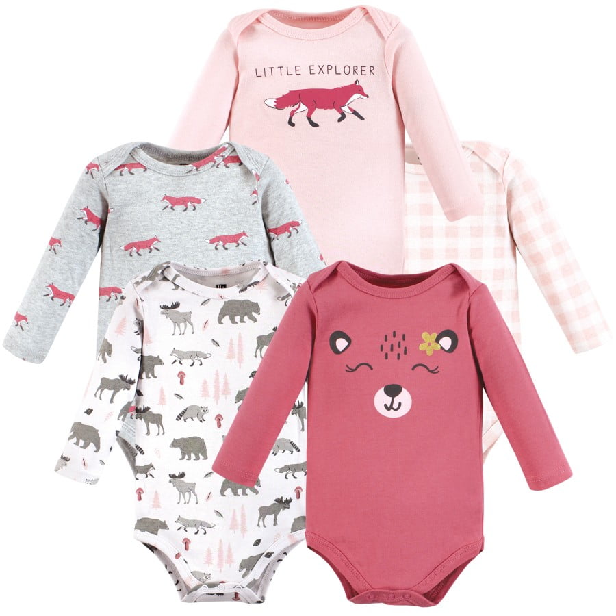 Hudson Baby Infant Girl Cotton LongSleeve Bodysuits, Girl Woodland Animals, 1824 Months