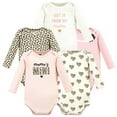thumbnail image 1 of Hudson Baby Infant Girl Cotton Long-Sleeve Bodysuits, Leopard Hearts, 9-12 Months, 1 of 7
