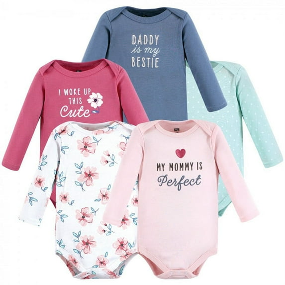 Hudson Baby Infant Girl Cotton Long-Sleeve Bodysuits, Perfect Mommy, 9-12 Months