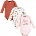 thumbnail image 1 of Hudson Baby Infant Girl Cotton Long-Sleeve Bodysuits, Pumpkin Spice Date 3-Pack, 0-3 Months, 1 of 5