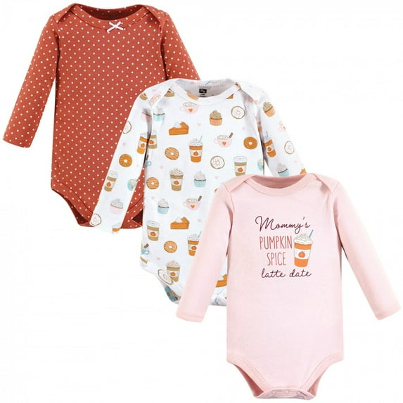 Hudson Baby Infant Girl Cotton Long-Sleeve Bodysuits, Pumpkin Spice Date 3-Pack, 6-9 Months