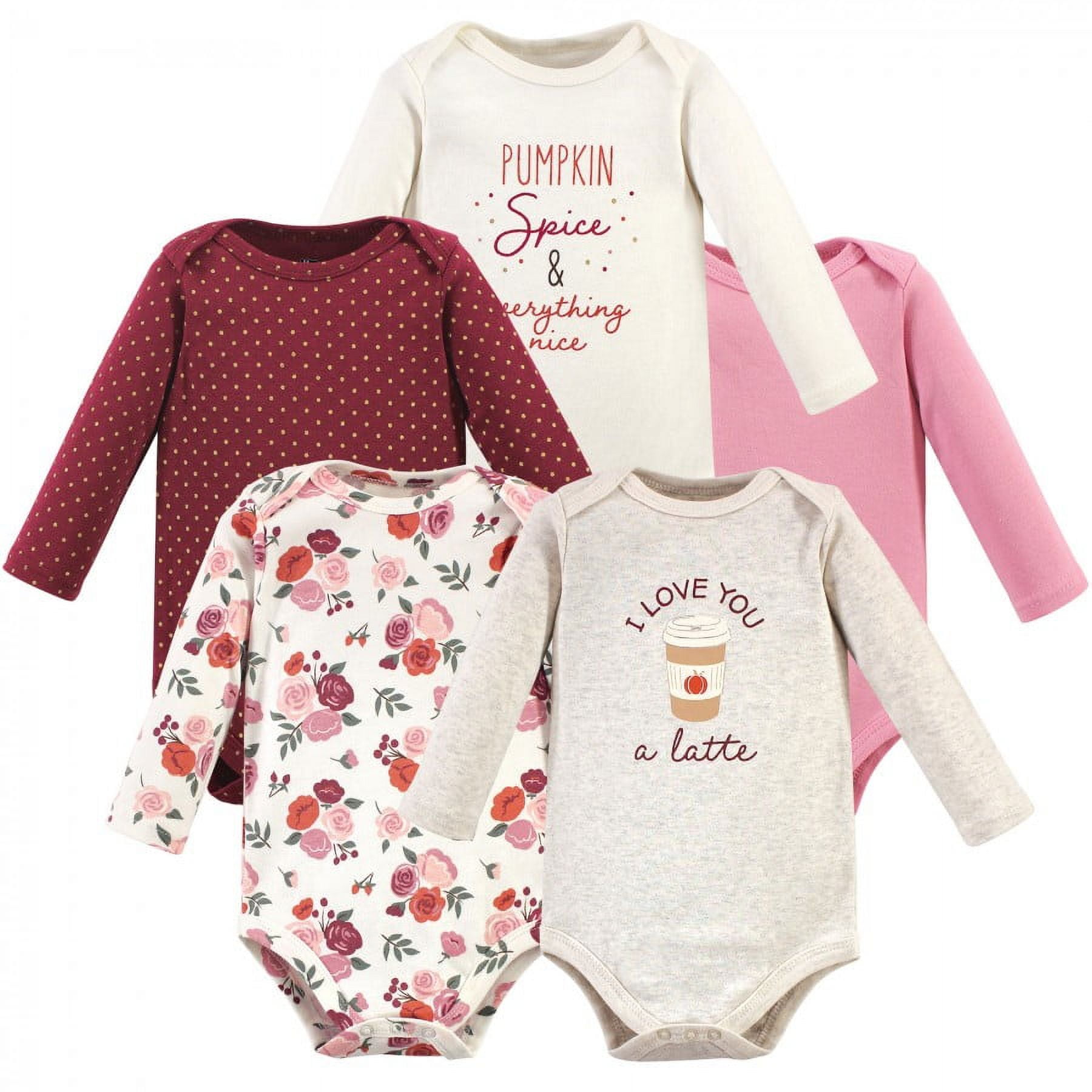 Hudson Baby Infant Girl Cotton Long-Sleeve Bodysuits, Pumpkin Spice, Newborn