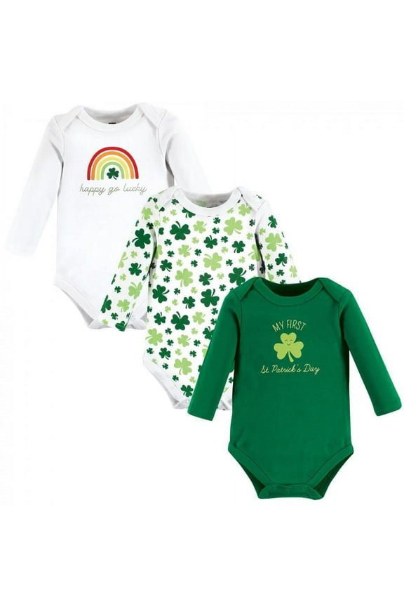 Infant Girl Cotton Long-Sleeve Bodysuits, St Patricks Rainbow, 6-9 Months